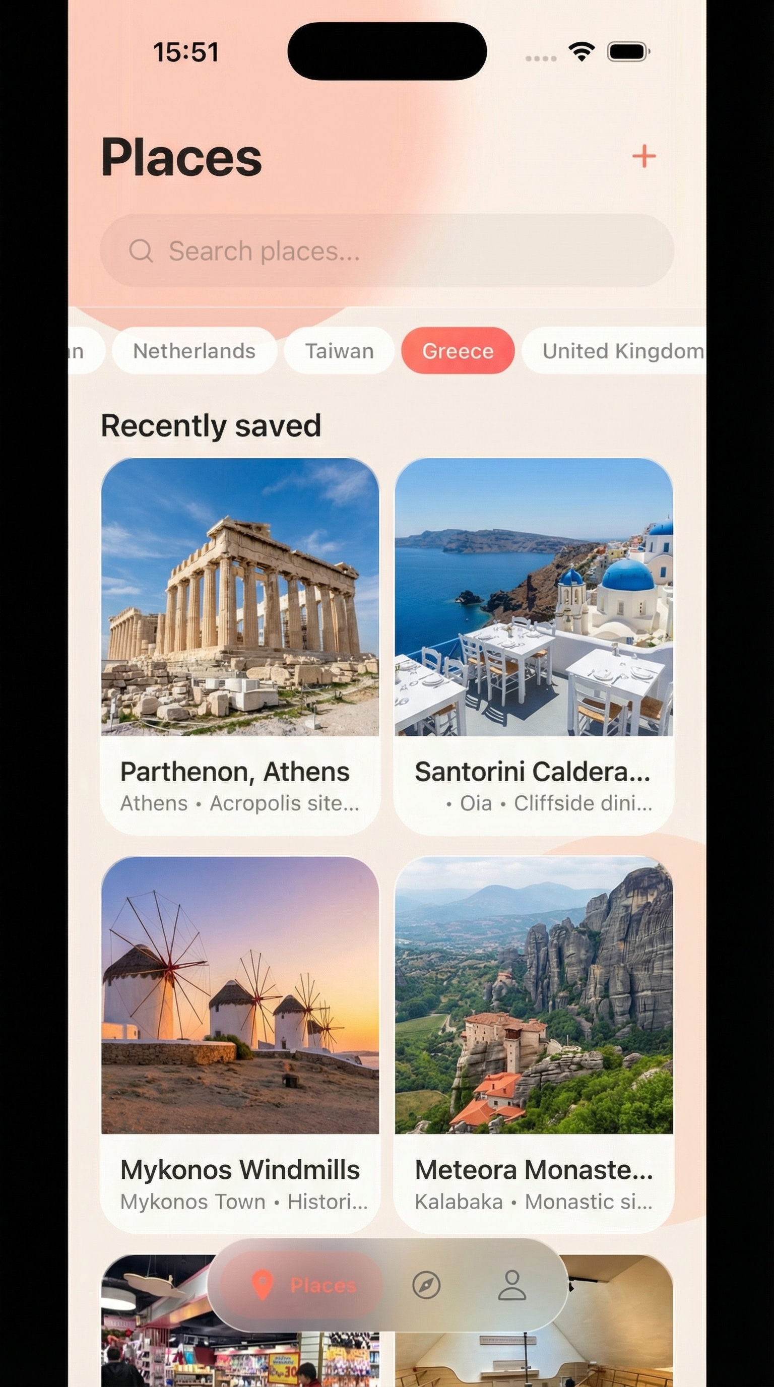 Places saved in Greece