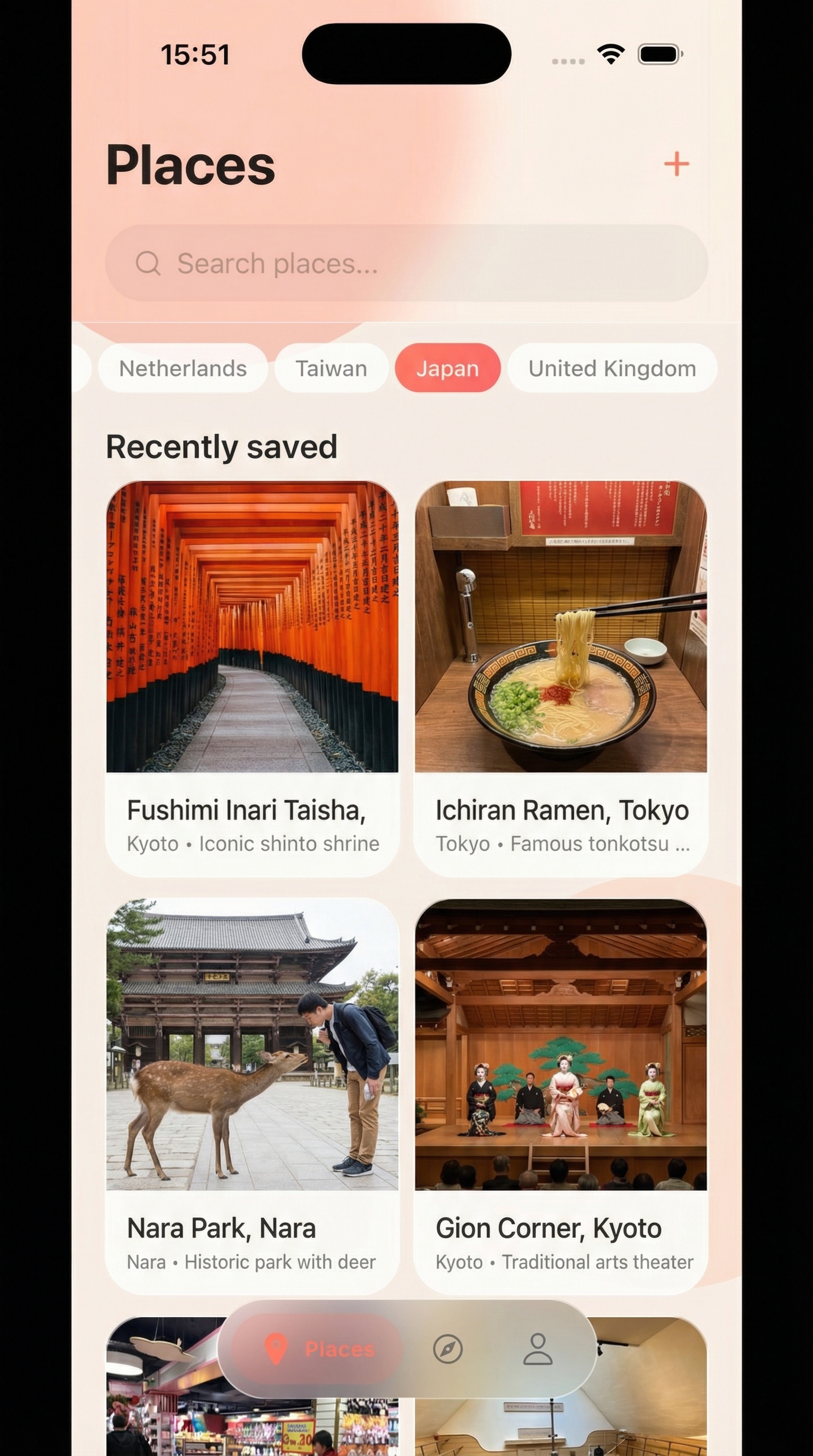 Places saved in Japan